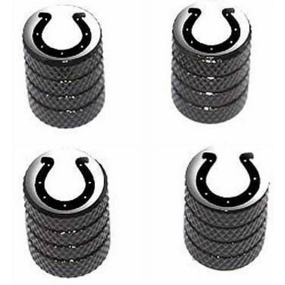 Horseshoe Black on White Tire Rim Wheel Aluminum Valve Stem Caps, Multiple Colors