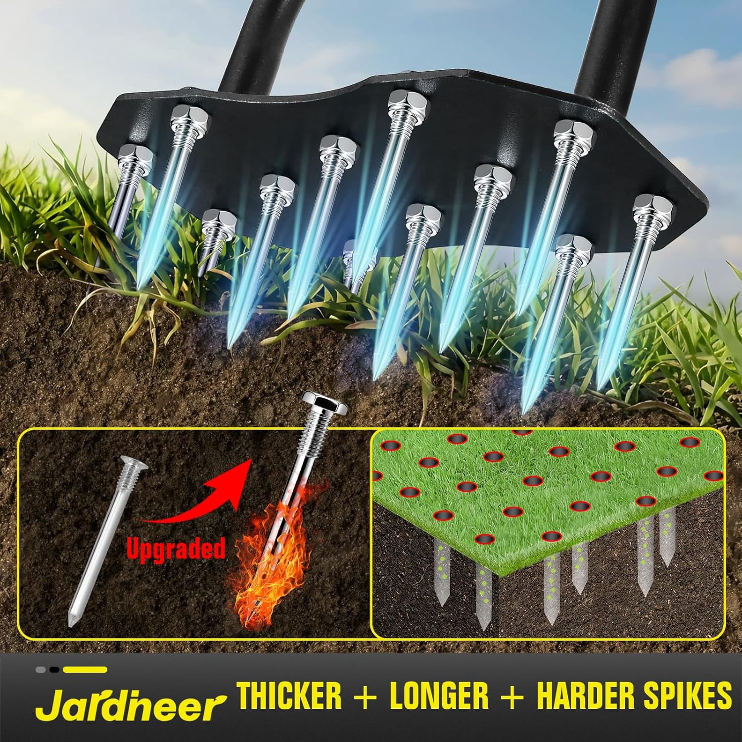 Lawn Aerator Spike Tool, 36" Manual Yard Aeration Tool with 12 Thickened Steel Spikes, Pre-Assembled Grass for Soil Loosening & in Lawn, and Garden