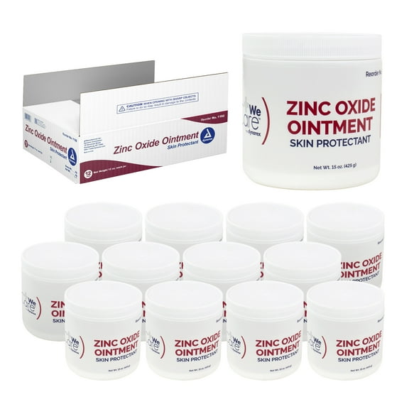 Dynarex Zinc Oxide Ointment, Protective Skin Barrier Ointment, Soothes Diaper Rash, Chaffed Skin, & Irritation, White Ointment, 1 Case of 12–15 oz. Jars