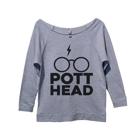 Womens Raw Edge Harry Potter Sweat Shirt 3/4 Sleeve “Pott Head” Style Dolman Sweat Shirt - Funny Threadz XX-Large, Heather Grey