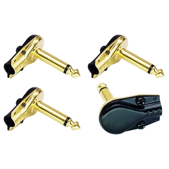 AAOTOKK Adaptador de 90 grados 6.35 mm, chapado en oro, ángulo recto, 6.35 mm, 1/4 pulgadas, TS over