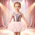 thumbnail image 2 of WhouRiu Girls Sleeveless Mesh Tutu Dress Fashion Graphic Crew Neck Tiered Ruffle Dresses Kids Comfortable Cute Ballet Dance Sundress,3-4 Years, 2 of 9