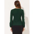 thumbnail image 3 of Blusa de trabajo elegante con cuello en forma de corazón y manga larga para mujer Verde oscuro S, 3 of 4