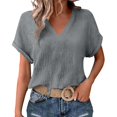 thumbnail image 4 of idosla Womens Summer Gauze Blouses Crinkle Texture V Neck Short Sleeve Pullover Shirts Solid Color Work Camping Outfits Top (Grey, XL), 4 of 7