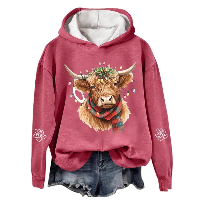 Chandail à Capuche Imprimé Vache Western Festif pour Femmes Thème Vacances Graphique
