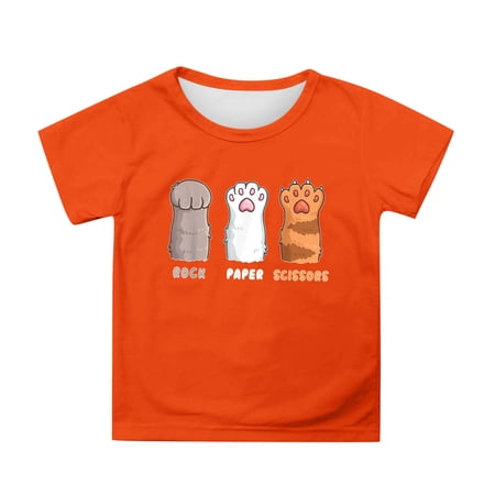 Sjldqy Kids T Shirts Cute Soft Animal Print Short Sleeve Crew Neck Summer Dailywear Athletic Girls Shirts Size 6-7 Years Orange