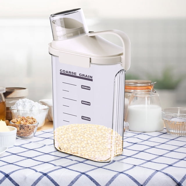 Openpig Cereal Containers Storage, 2500ML Airtight Large Dry Food Storage Containers with Pouring Spout Measuring Cup for Snacks Grain Rice, Dispenser Plastic Bin, 1PC