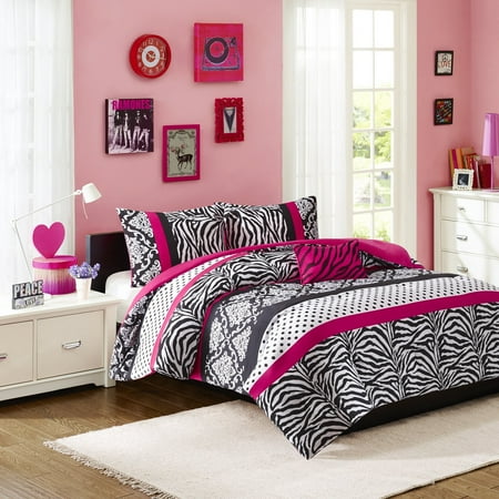 - Mi-Zone Reagan Comforter Set King/Cal King Size - Pink, Zebra Polka Dot â?? 4 Piece Bed Sets â?? Ultra Soft Microfiber Teen Bedding for Girls Bedroom