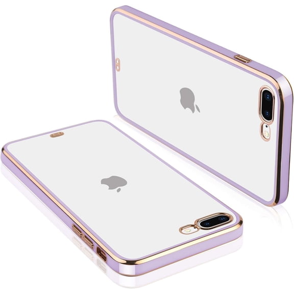 Clear Phone Case for iPhone 7 Plus Case iPhone 8 Plus Case, Transparent Soft TPU Plating Bumper Anti-Scratch Shockproof Protective Case Cover - Lilac Purple