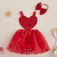 thumbnail image 2 of Okbabeha Baby Girl Valentines Day Outfits Halter Sleeveless Romper Dress Heart Print  one-piece  Bodysuit with Tutu Tulle Skirt Hem, 2 of 8