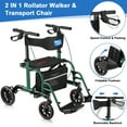 thumbnail image 5 of WalkMate 2 in 1 Rollator Walker Transport Chair for Seniors, 10'' Wheels Medical Rollator for Seniors with Paded Seat Backrest, Adjustable Handle and Detachable Footrests, Green, 5 of 10