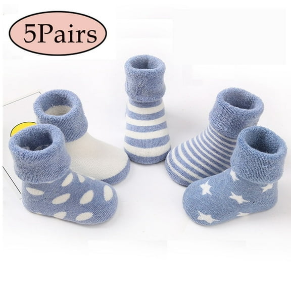 EIMELI 5 Pairs Baby Non Slip Socks Baby Boys Winter Warm Socks With Grips For Baby Girls Thick Socks For Baby Girls Boys Fit 1-3 Years Old