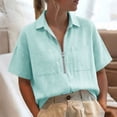 thumbnail image 6 of Olyvenn Women's Half-Zip Linen Blend Button Collared Shirt, Short Sleeve, Two Chest Pockets, Casual & Workwear Top Sky Blue M, 6 of 7