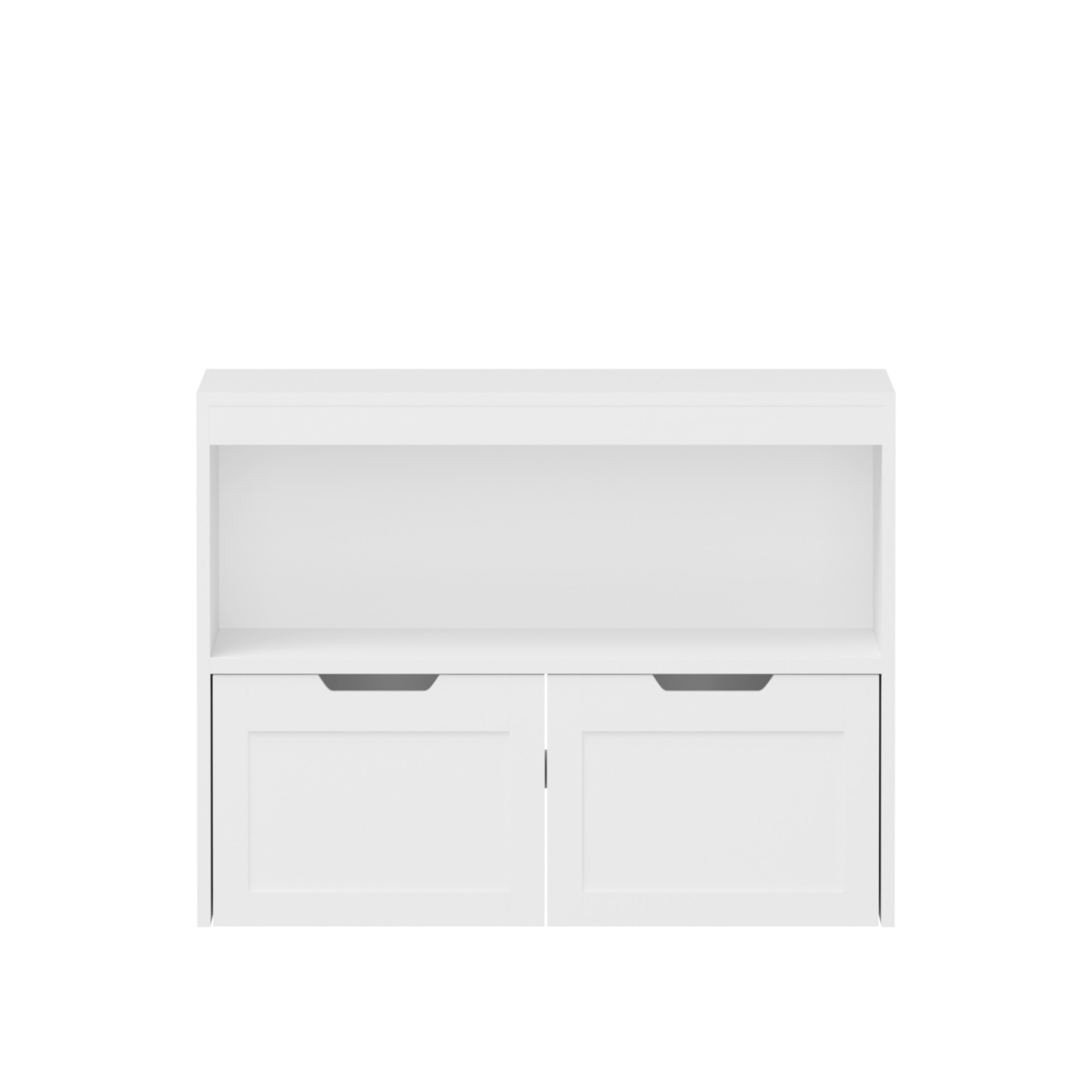Noble House 31.5" Kids Book Organizer and Toy Storage Cabinet, 2 Drawer Rolling Toy Chest with Open Shelves, White