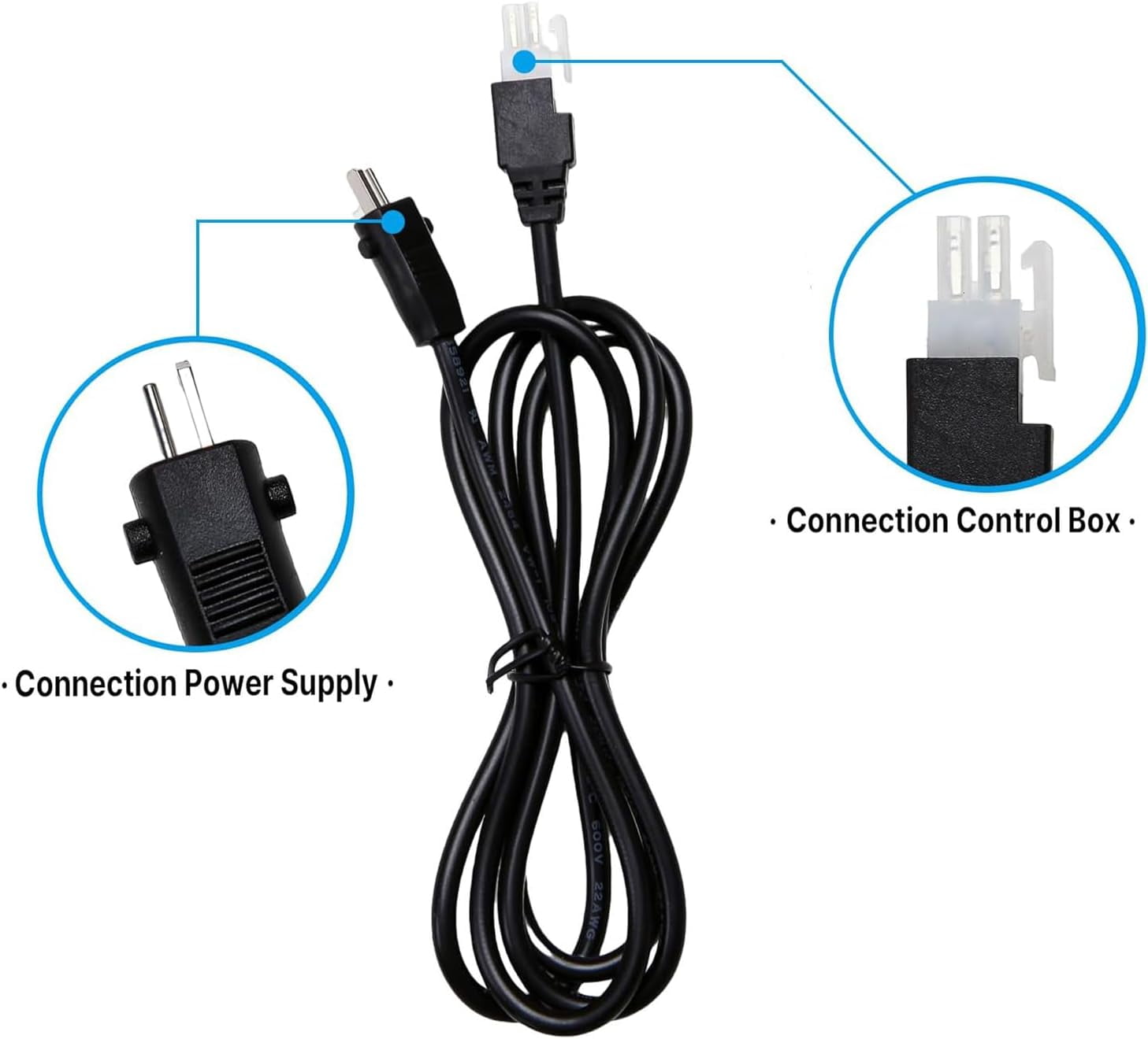 6.6 Feet Extension Cord for Adjustable Bed Base Power Supply，Electric Bed Power Cord Replacement Parts，Adjustable Bed Base Input Power Cord Cable Prong Replacement