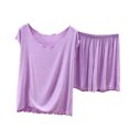 thumbnail image 2 of Bixock Pajamas Set for Women 2 Piece Loungewear Set Short Sleeve Top And Shorts Solid Color Loose Thin Knit Indoor Homewear Sleepwear Women Clothings, 2 of 4