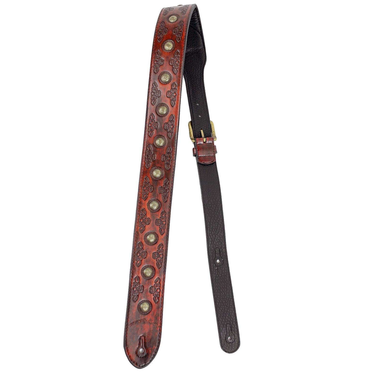 Walker & Williams Antique Cherry Padded Leather Guitar Strap with Brass Coin Studs Walker & Williams GE-202