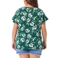 thumbnail image 3 of Blusa de mujer de talla grande Agnes Orinda con estampado floral, cuello redondo, encaje, mangas cortas acampanadas y abertura en la espalda, 2X verde, 3 of 5