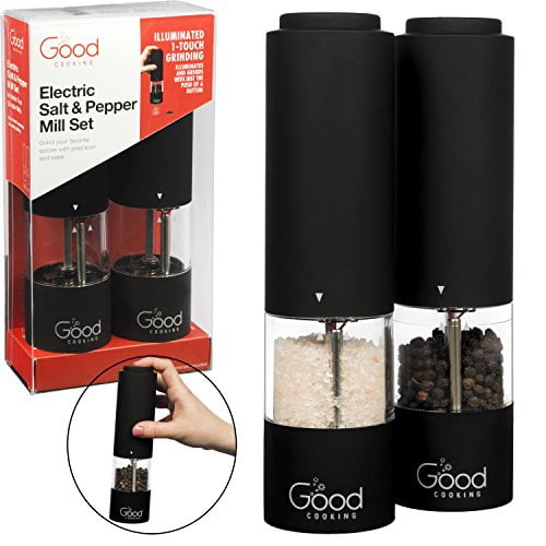 Electric Pepper Grinder and Salt Mill 2 Pack One Touch Automatic Spice Dispensers w LED Light