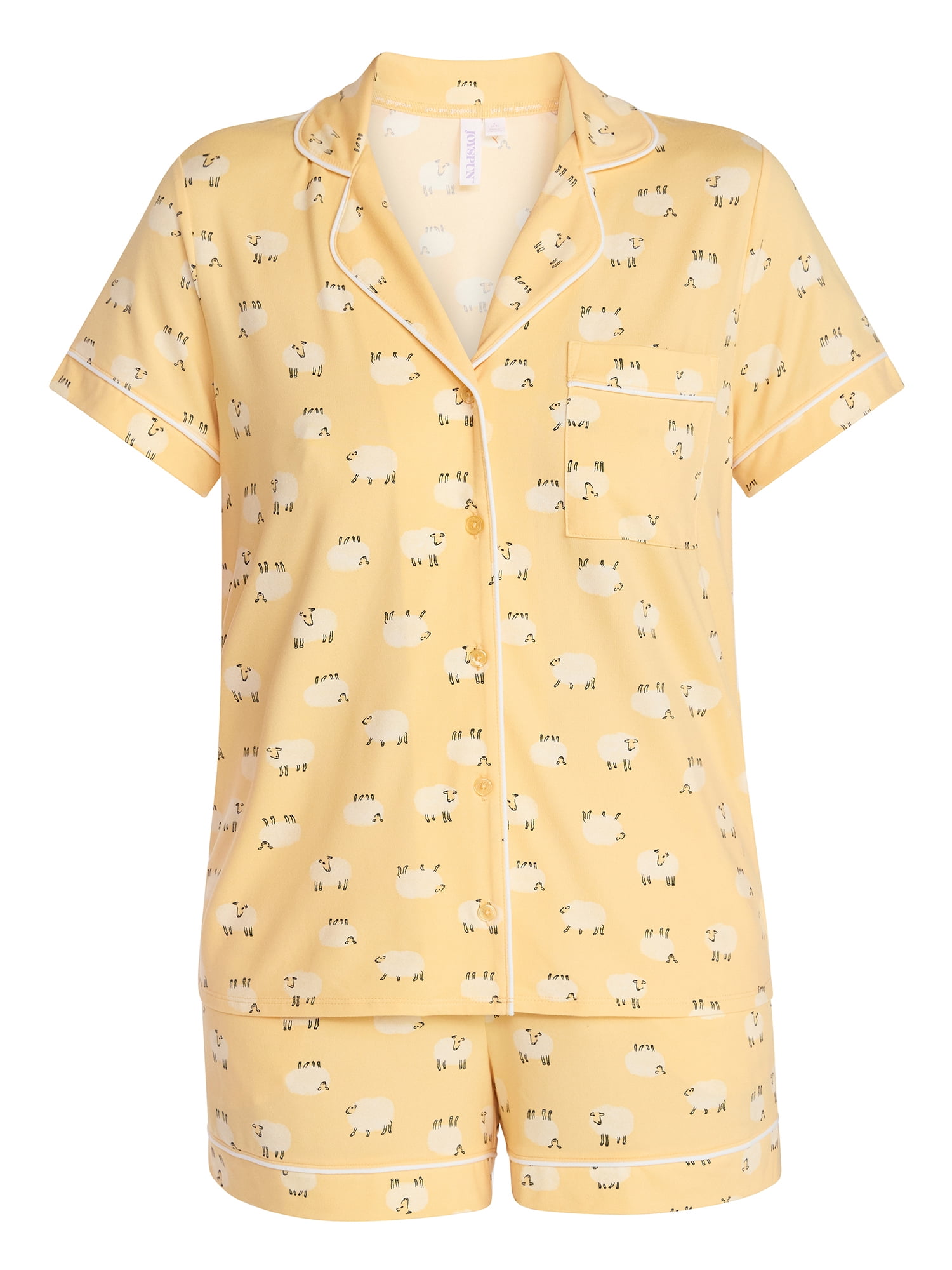 Joyspun Women's Dreamy Soft Collection Notch Collar Top and Shorts Pajama Set, 2-Piece, Sizes XS-3X