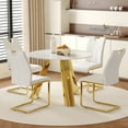 thumbnail image 3 of 42" Round Dining Table Set, White Sintered Stone Top & Gold Leg Chairs (4), Modern Kitchen, Seats 4, Easy Clean, Stainless Steel Base, Stylish, 3 of 26