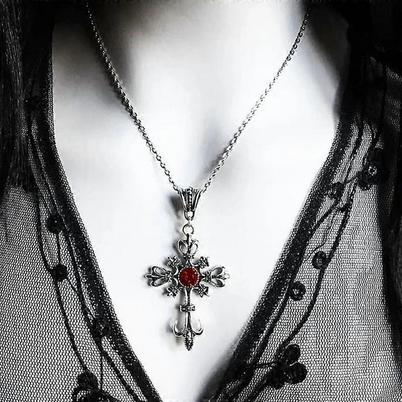 Ornate Silver Gothic Cross Necklace Gothic Jewelry Statement Necklace Cross Pendant Gift Classic Goth Necklace