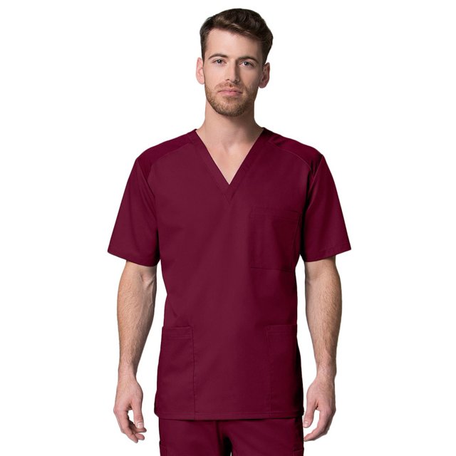 Maevn 5308 Mesh Panel 3-Pocket V-Neck Top Wine 2XL
