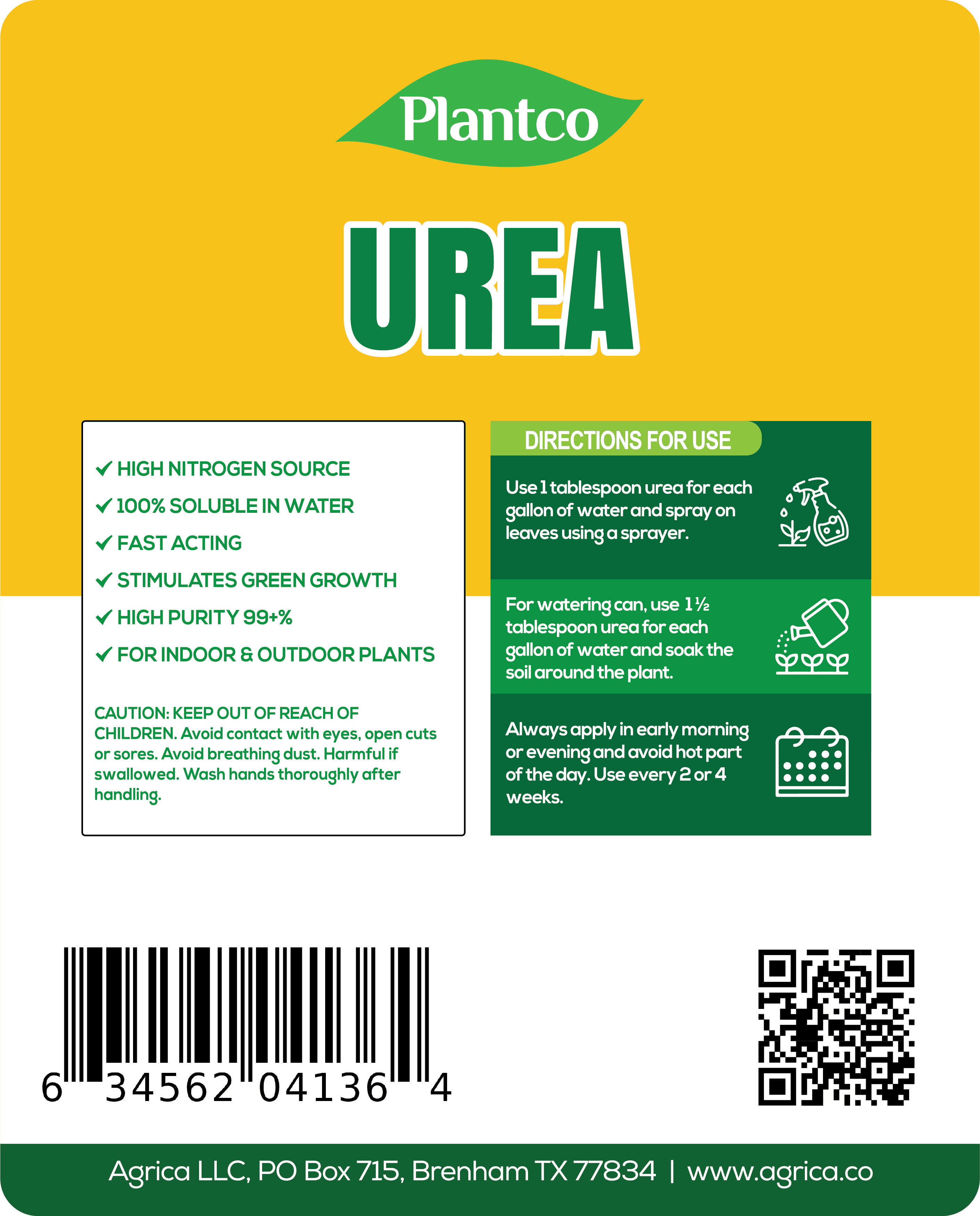 Plantco Urea Fertilizer 46-0-0 - Spray Grade, Water Soluble  Plant Food for Indoor & Outdoor Plants | Makes 36 Gallons of Foliar Spray and Liquid Urea Fertilizer