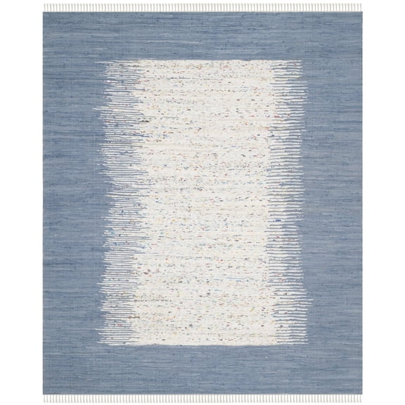 SAFAVIEH Montauk Tennyson Braided Border Cotton Area Rug, Ivory/Dark Blue, 3' x 5'
