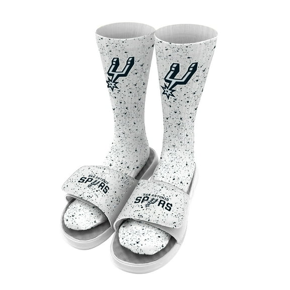 Men's ISlide White San Antonio Spurs Team Logo Speckle Socks & Slide Sandals Bundle