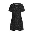thumbnail image 5 of qucoqpe Womens Summer Casual T-shirts Dress Crew Neck Short Sleeve Pleated Flowy Sparkly Mini Dress Hawaiian Beach Sun Dress, 5 of 6