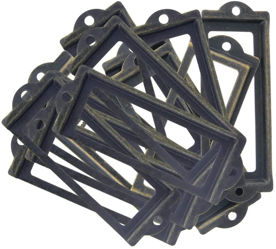 MroMax 20Pcs Antique Bronze Label Frames - 70x33mm Metal Card Holders With Screws