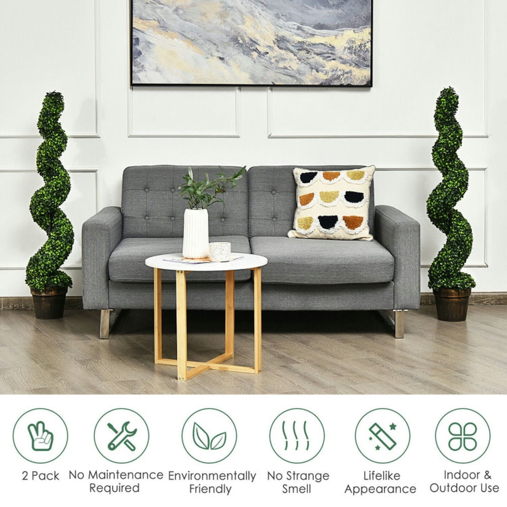 Barara King Artificial Plant, Tall Fake Plant, Indoor Home Décor, 2 Pack 4 Feet Artificial Spiral Boxwood Topiary Indoor Outdoor Decor
