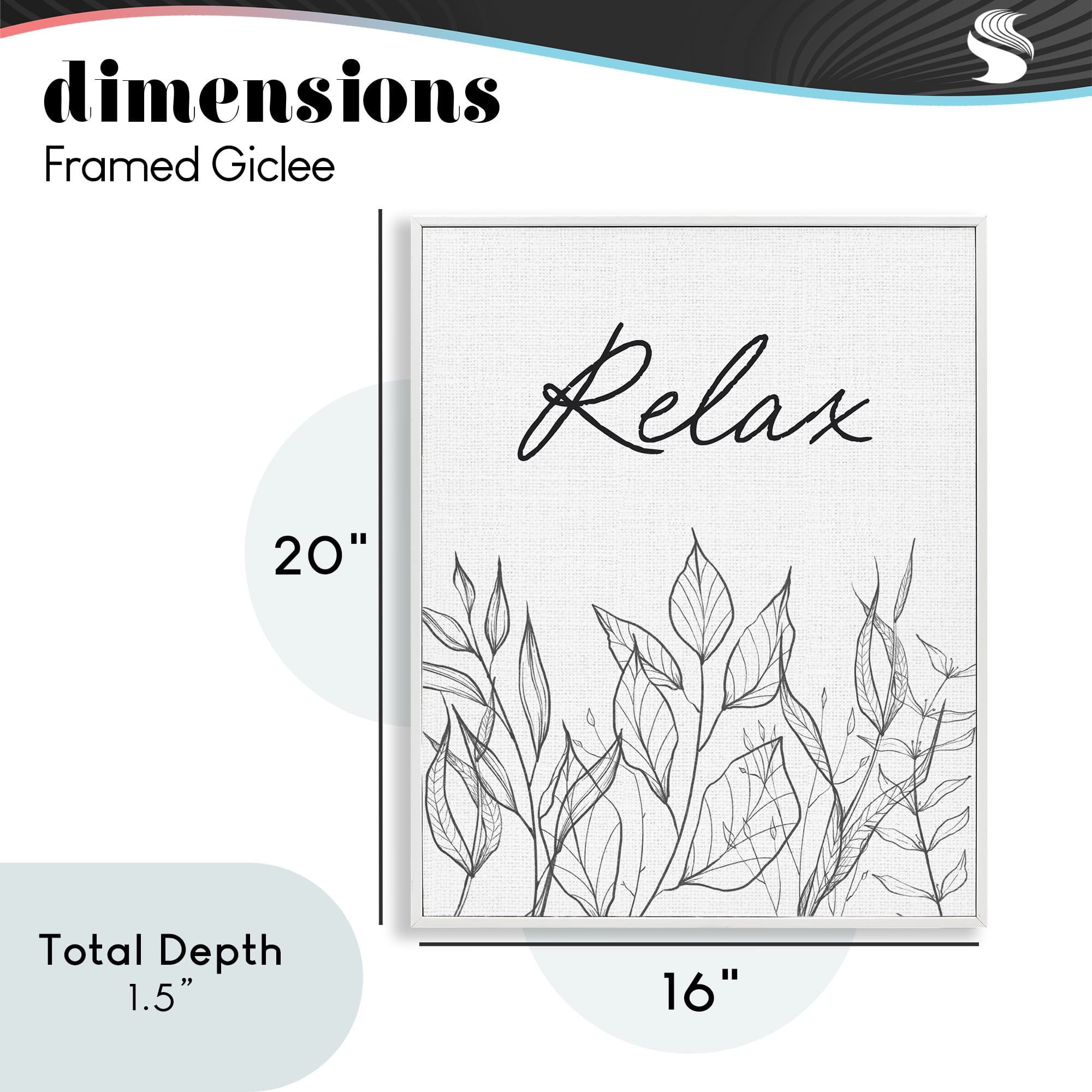 Relax with Leaf Outlines White Framed Giclee Art, design by Lettered and Lined