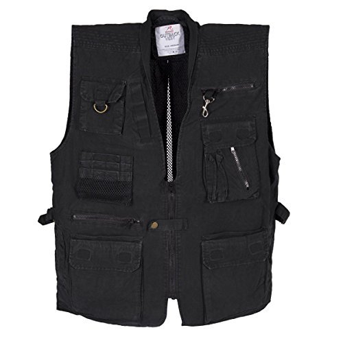 Black Deluxe Safari Outback Vest for Travel, Sportsmen, Concealed Carry, Large