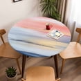 thumbnail image 5 of Abstract Art Oil Painting Elastic Fitted Round Table Cover Blue Pink Ombre Waterproof Outdoor Tablecloth for Holiday Party, Picnic, Patio & Dining Fits Tables Up to 55"-60", 5 of 8