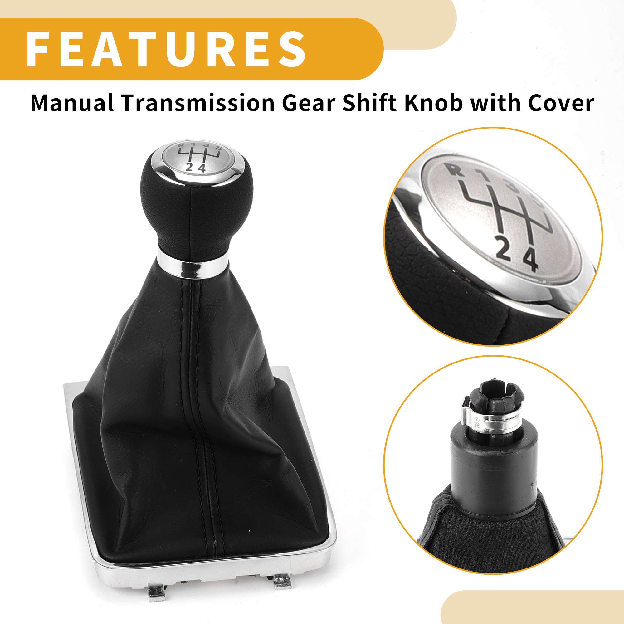 Unique Bargains 5 Speed Manual Gear Shifter Knob W/ Cover No.3C0711113A - Car Shift Lever Knob - for VW Passat 2006-2010 Plastic Faux Leather Black Silver Tone - 1 Pc