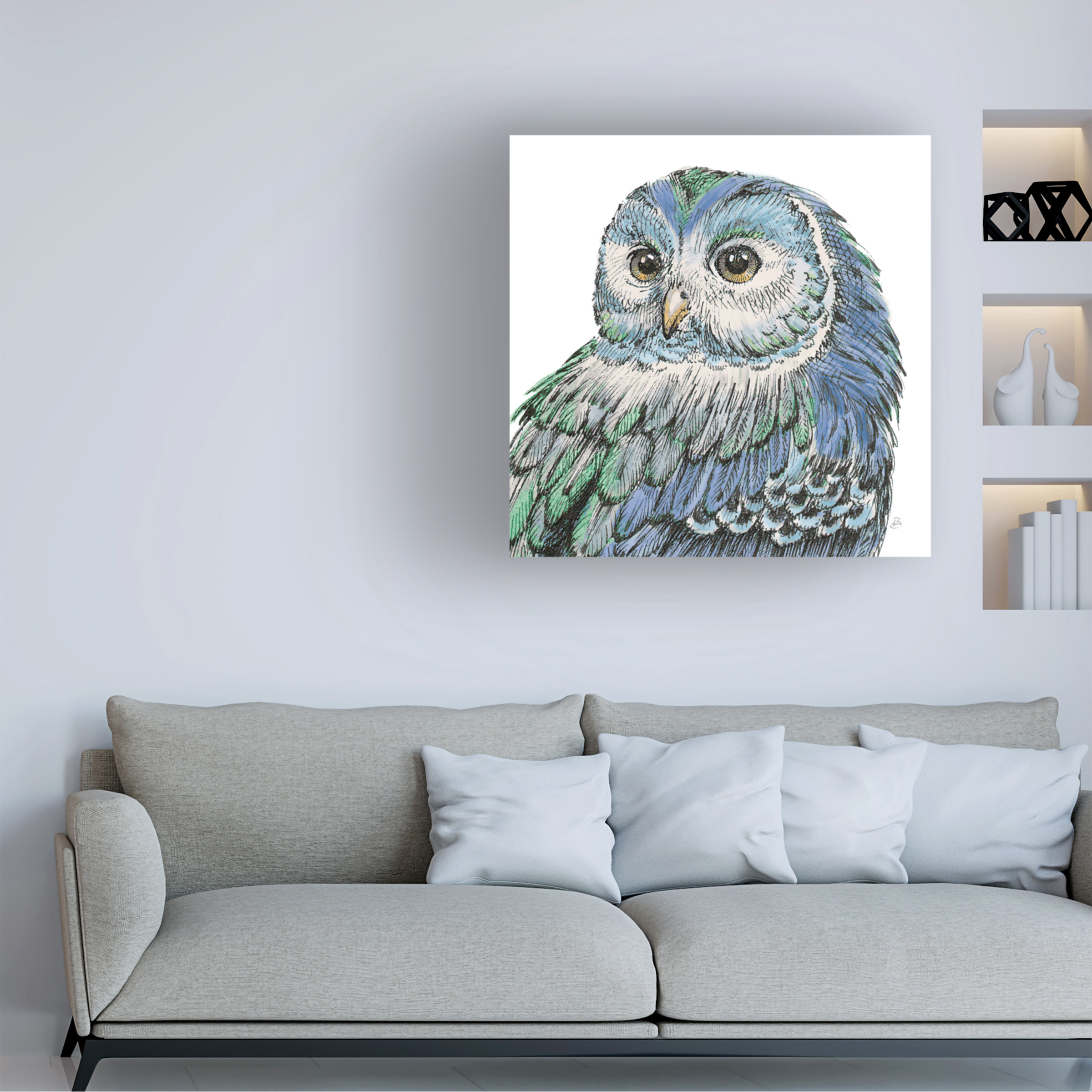 Trademark Fine Art 'Beautiful Owls I Peacock Crop' Canvas Art by Daphne Brissonnet
