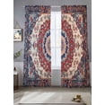 thumbnail image 5 of Red Navy Blue Boho Semi Sheer Window Curtains 84 Inches Long, Vintage Ethnic Geometric Rod Pocket Voile Silky Chiffon Curtain Light Filtering Drapes for Living Room, Kitchen, 52"x84", 2 Panels, 5 of 9