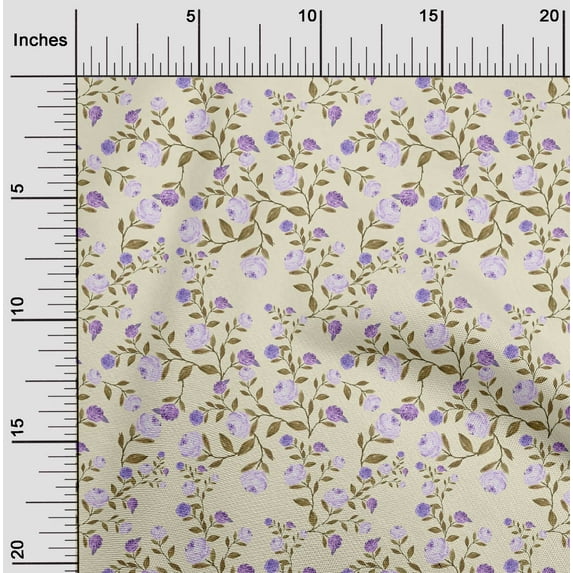 oneOone Viscose Jersey Cream Fabric Flower & Leaves Watercolor Dress Material Fabric Print Fabric By The Yard 60 Inch Wide