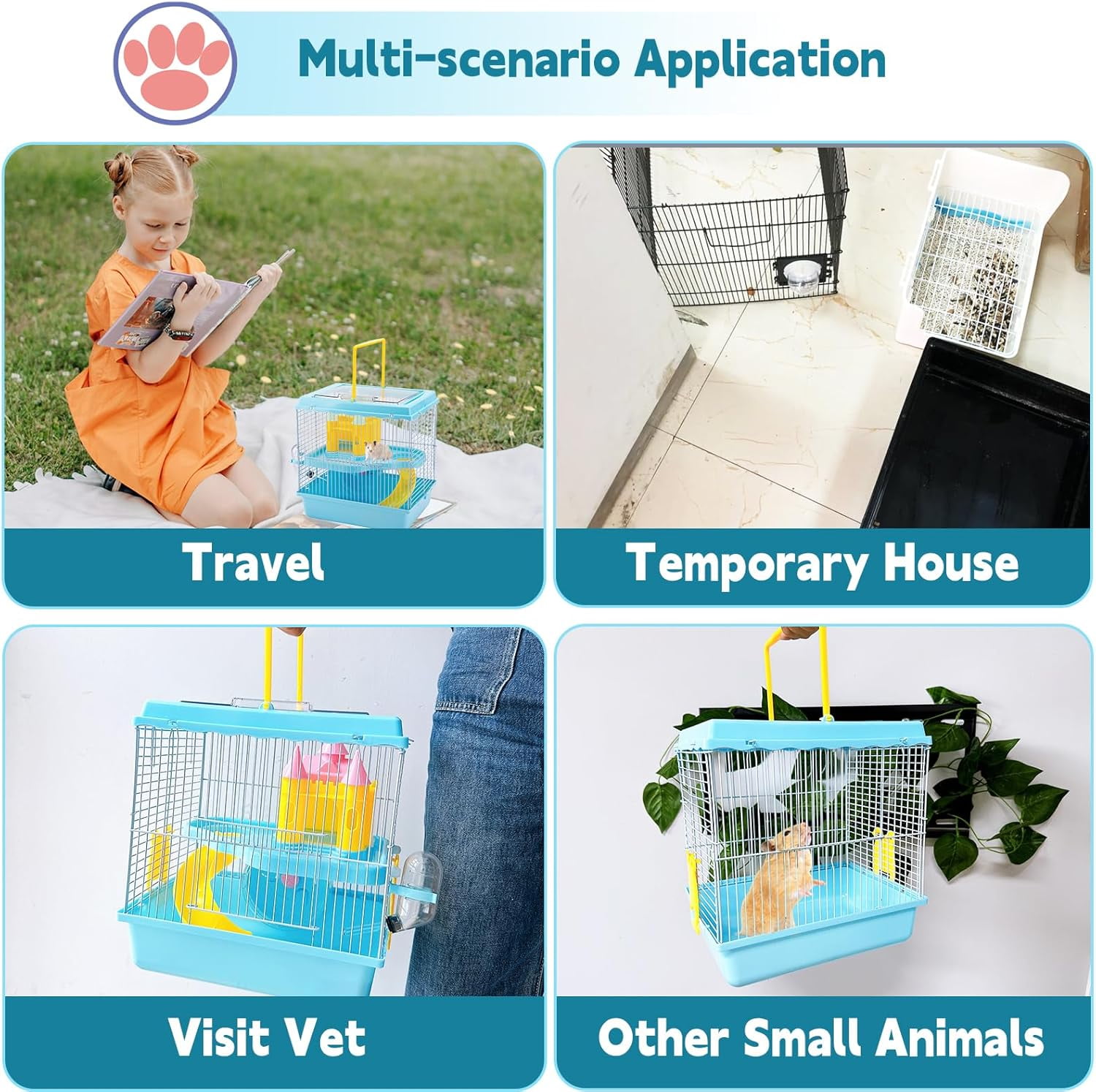 Portable Hamster Travel Carrier Cage with Water Bottle, Breathable Dwarf Hamster Carry Case for Outdoor Travel, Small Animal House for Gerbil Mice