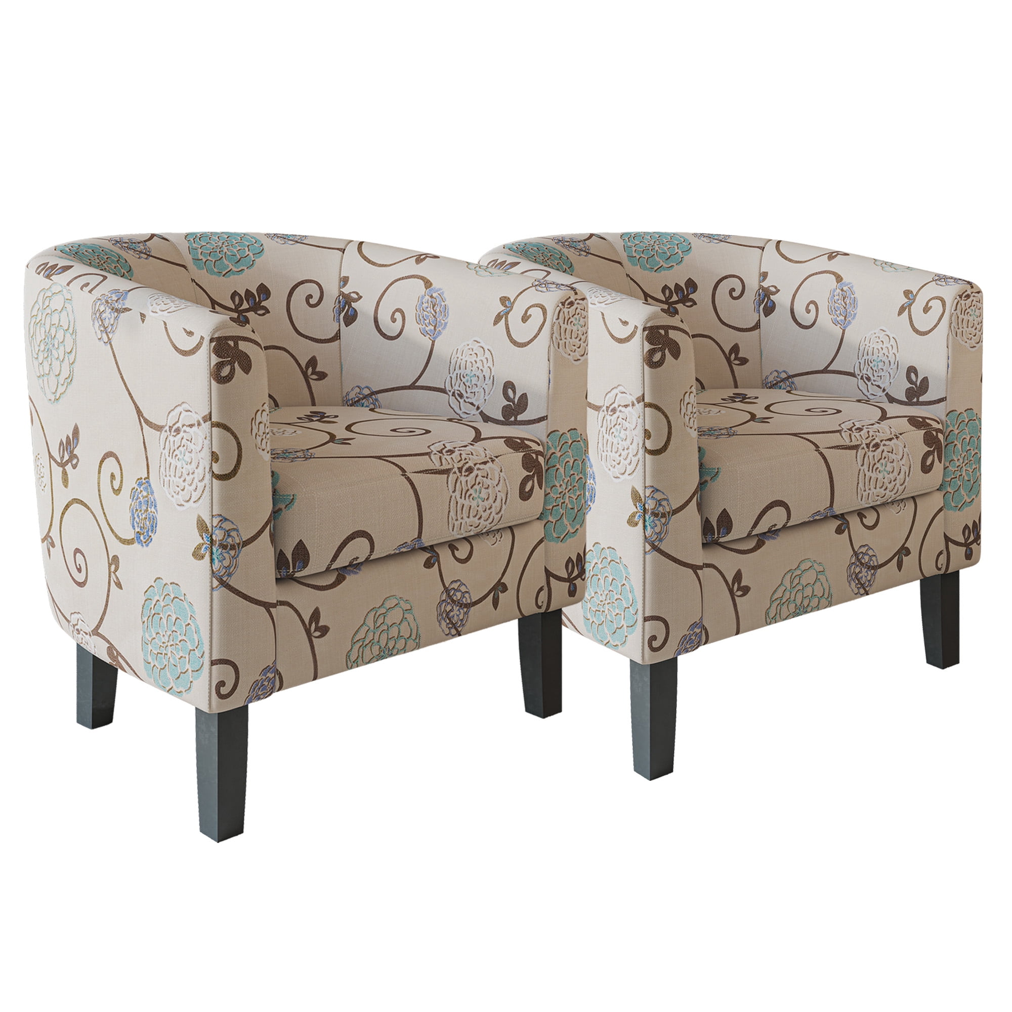 BELLEZE Accent Arm Club Chairs in Linen Fabric Set of 2 - Highland (Floral Print)