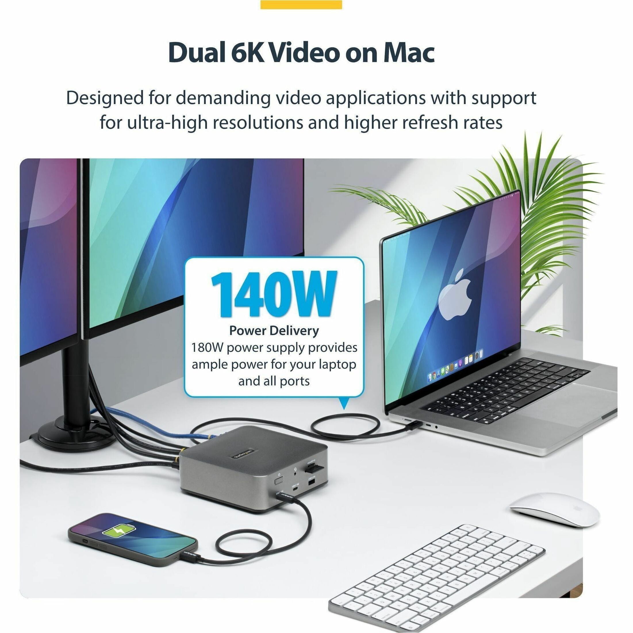 StarTech Thunderbolt 5 Docking Station - DP/HDMI - Triple Monitor Dock up to 4K 144Hz or Dual 8K 60Hz - 5x USB Ports -140W Laptop Charging  215N-TB5USB4DOCK