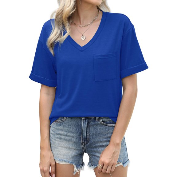 DHFJKG Womens T Shirts V Neck Short Sleeve Summer Tops Casual Basic Tees Trendy Clothing Loose Fit Pullover Comfort Tops