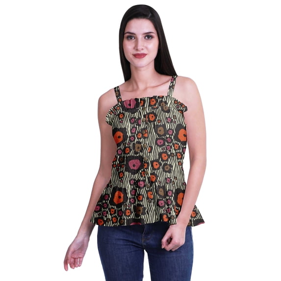 Moomaya Cotton Slub Smoked Crop Top Shoulder Strap Casual Summer Women Top