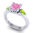 thumbnail image 2 of Diamond-Capitals 2.50 Carat Round Cut Pink Sapphire & Peridot Gemstone Fancy Three Stone Engagement Ring for Girls 14K White Gold Size 6, 2 of 8