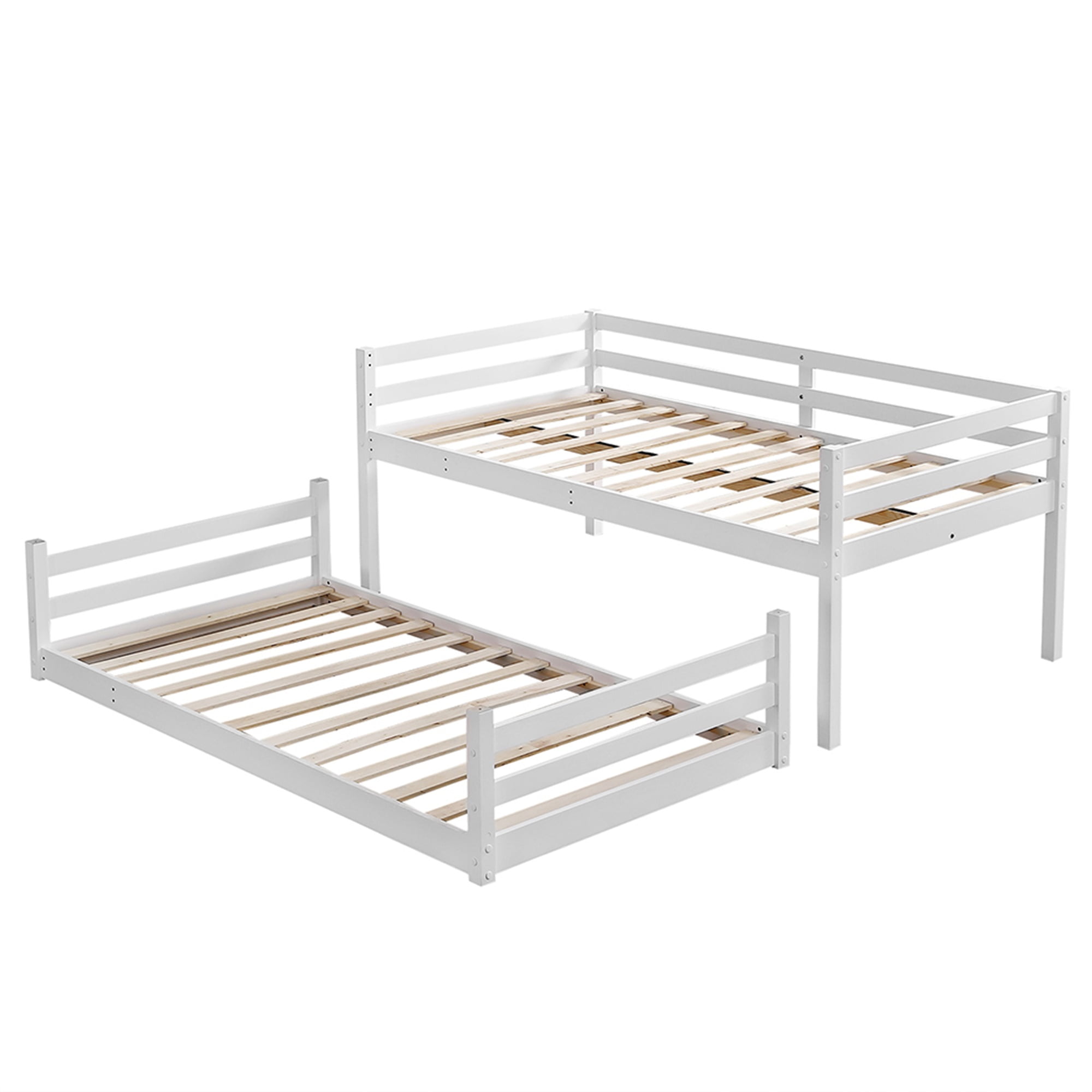 Kadyn Bunk Low Bed with Ladder, Wooden Bunk Bed with Safety Rails for Kids, Teens, Bedroom Furniture that Detaches into a Single Bunk, White Solid Wood Bunk Bed