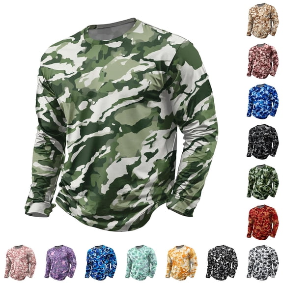 LNZGNM T-shirts for Men Long Sleeve Crew Neck Camo Comfortable Soft with Easy Care Tee Vacation Leisure Everyday,Royal Blue(XXL)