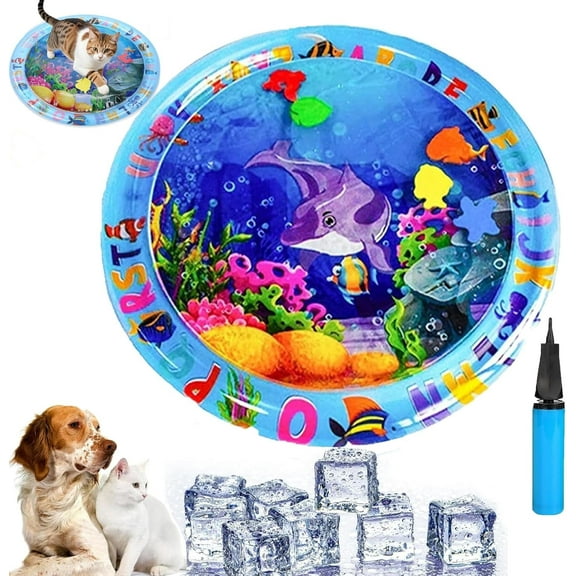 2025 Upgraded Thickened Water Sensor Play Mat for Pets, Cats & Dogs, Cool Comfort Inflatable Tummy Time Water Mat, PVC Material, Indoor/Outdoor/Travel(25.5in,Dolphin)