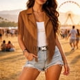thumbnail image 6 of cocolona Vest for Women Notch Lapel Fringe Sleeveless Cropped Jacket Vacation Party Trendy Outerwear, 6 of 6